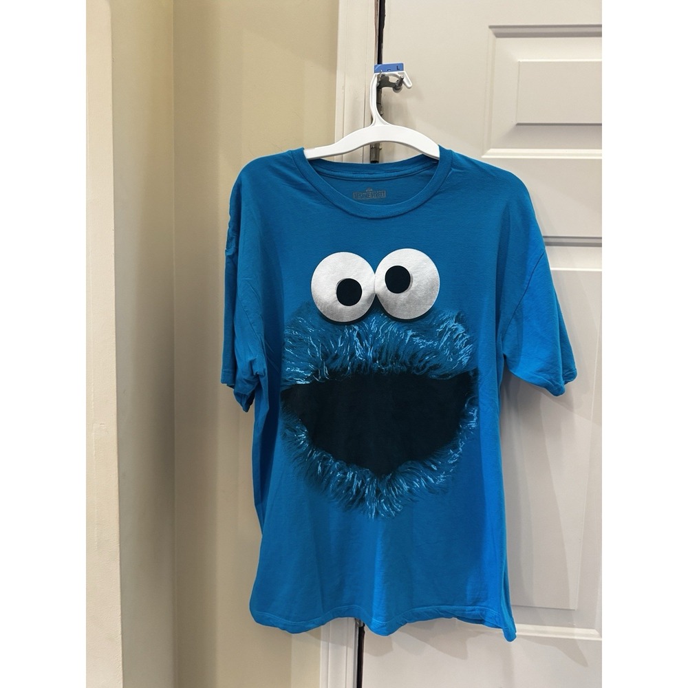 Sesame‎ Street Cookie Monster Big Face Logo Blue Graphic T-Shirt Size Medium